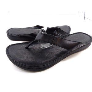 Born Amelie Flat Flip Flop Leather Sandals, Size 8, Black